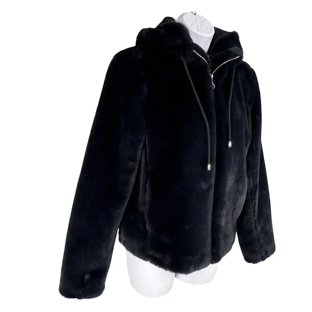 Carolina Belle Montreal Womens XS Black Plush Faux Fur Hooded Teddy Bear Jacket - Picture 5 of 13
